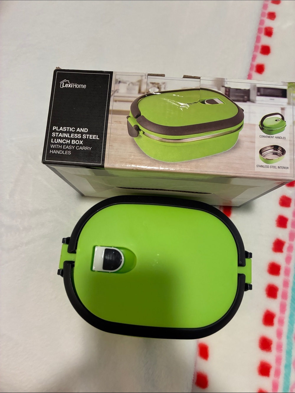 Lexihome Green Plastic & Stainless Steel Lunch Box with Carry Handles